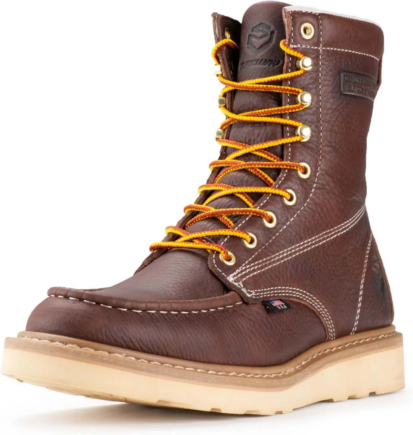 SUREWAY Mens 8 in Wedge Moc Soft/Steel Toe Work Boots for Men,Full-Grain Leather,Goodyear Welt,EH,Safety Industrial Construction Boots/Shoes for Women,Waterproof Soft Toe Dark BROWN,Size 11