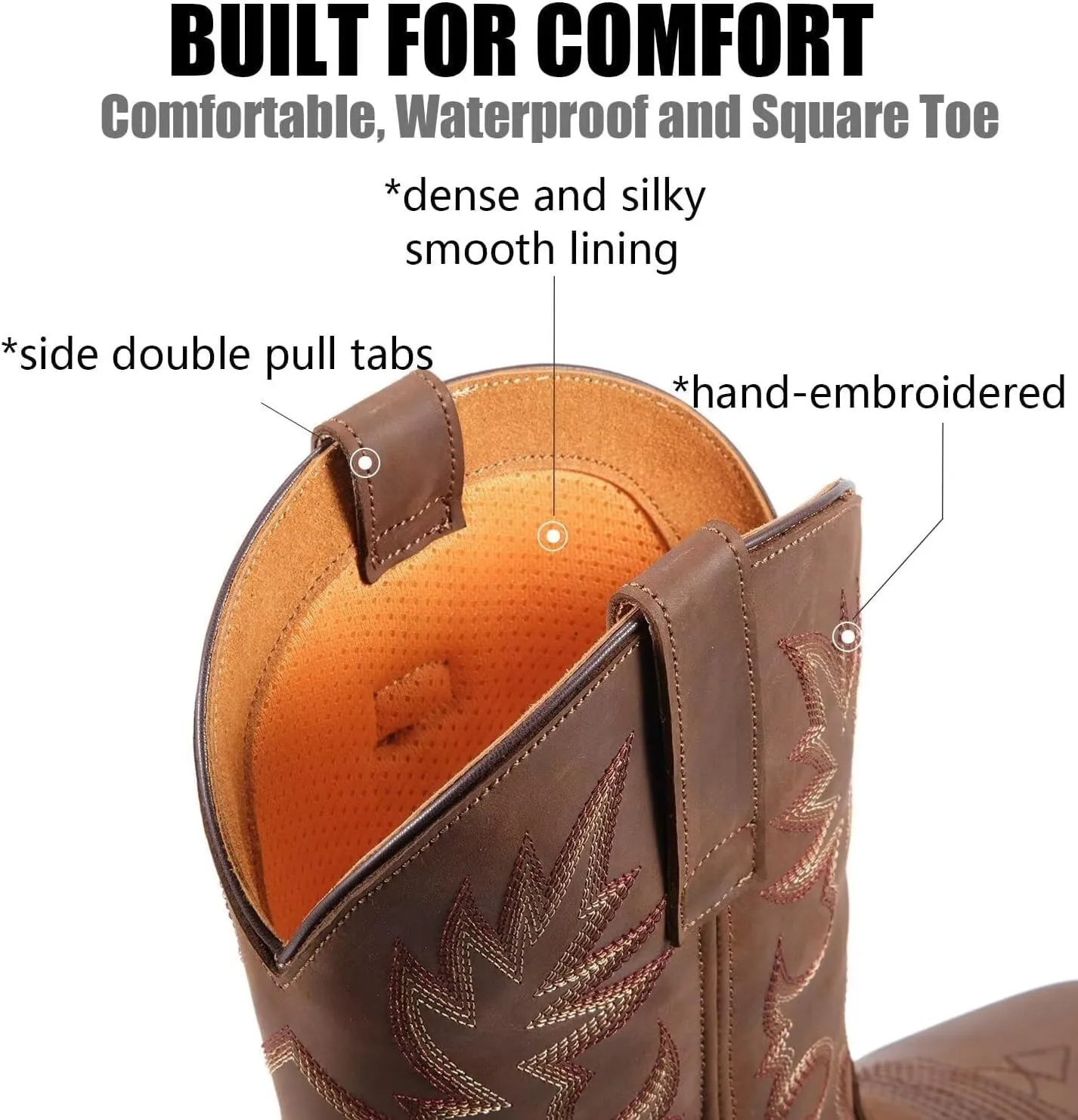 SUREWAY Mens Western Square Toe Cowboy Boots for Men,Soft/Steel Toe Full Grain Leather Slip On Pull On Work Boots for Construction Farming