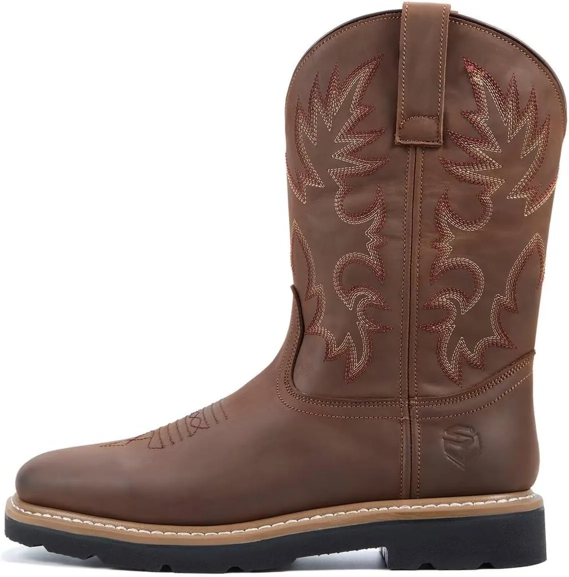SUREWAY Mens Western Square Toe Cowboy Boots for Men,Soft/Steel Toe Full Grain Leather Slip On Pull On Work Boots for Construction Farming