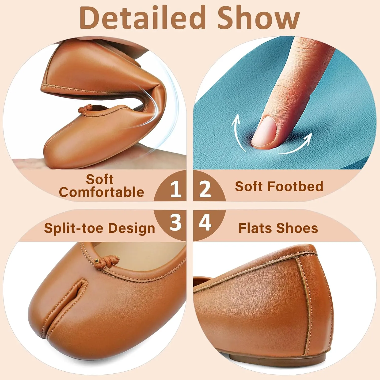 Tabi Ballet Flats Shoes for Women Rounde Toe Wide Width Split Toe Low Heel Comfortable Flats Shoes