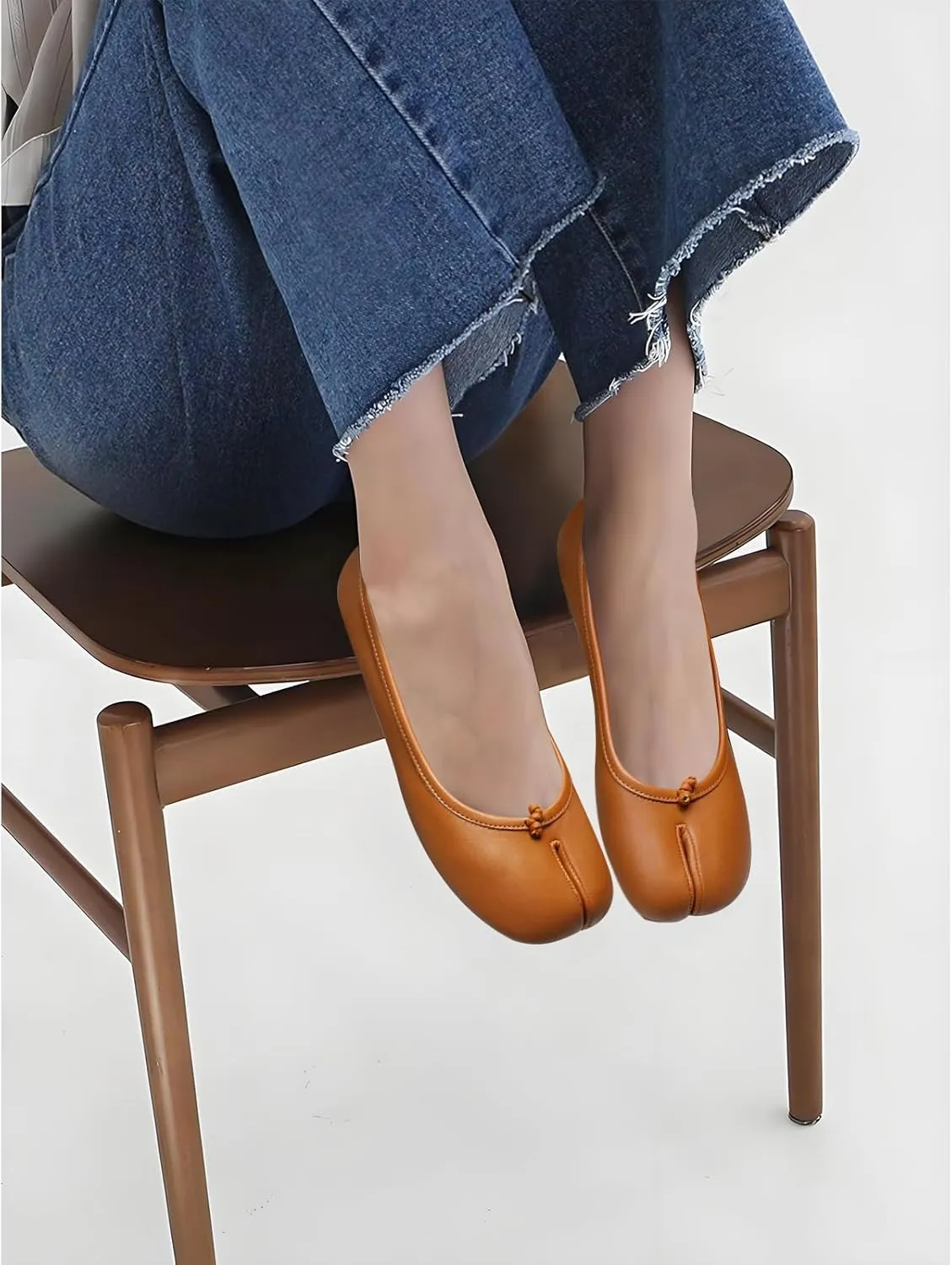 Tabi Ballet Flats Shoes for Women Rounde Toe Wide Width Split Toe Low Heel Comfortable Flats Shoes