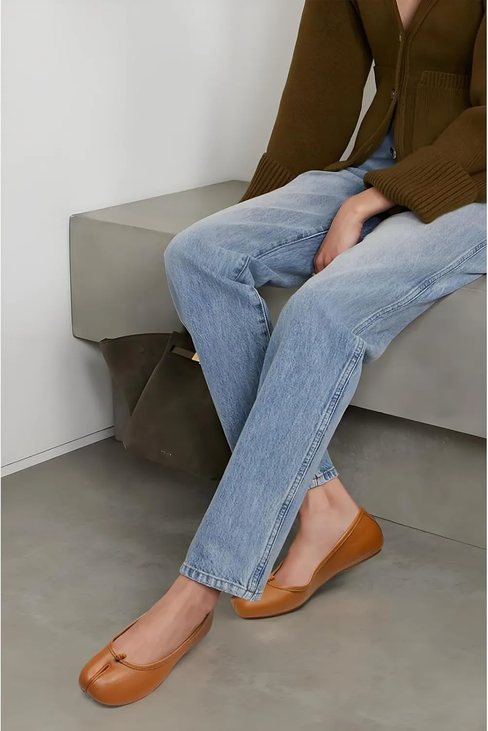 Tabi Ballet Flats Shoes for Women Rounde Toe Wide Width Split Toe Low Heel Comfortable Flats Shoes