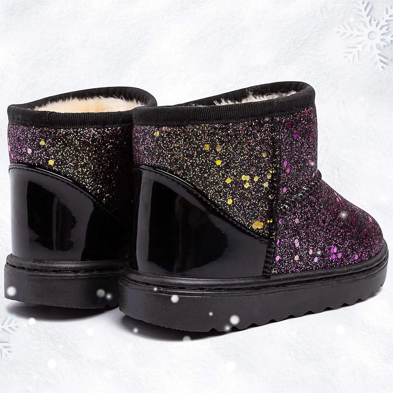 techcity Boys Girls Winter Warm Snow Boots Sequin Fur Lined Waterproof Boot Glitter Princess Outdoor Shoes(Toddler/Little Kid)