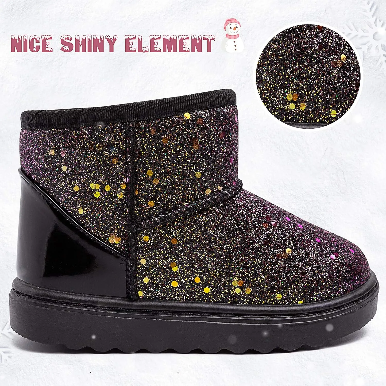 techcity Boys Girls Winter Warm Snow Boots Sequin Fur Lined Waterproof Boot Glitter Princess Outdoor Shoes(Toddler/Little Kid)