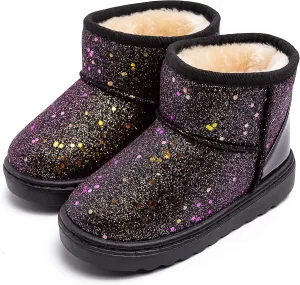 techcity Boys Girls Winter Warm Snow Boots Sequin Fur Lined Waterproof Boot Glitter Princess Outdoor Shoes(Toddler/Little Kid)