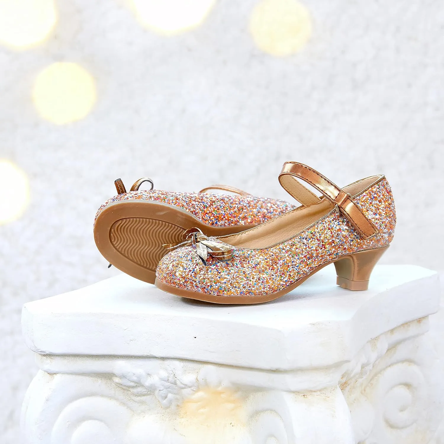 THEE BRON Girls Dress Shoes Mary Jane Heels Princess Wedding Party Pumps