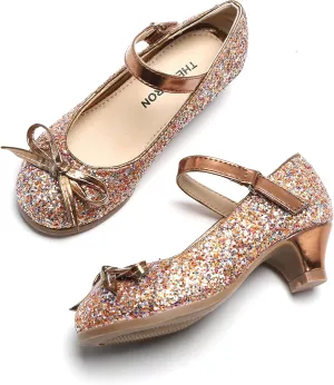 THEE BRON Girls Dress Shoes Mary Jane Heels Princess Wedding Party Pumps