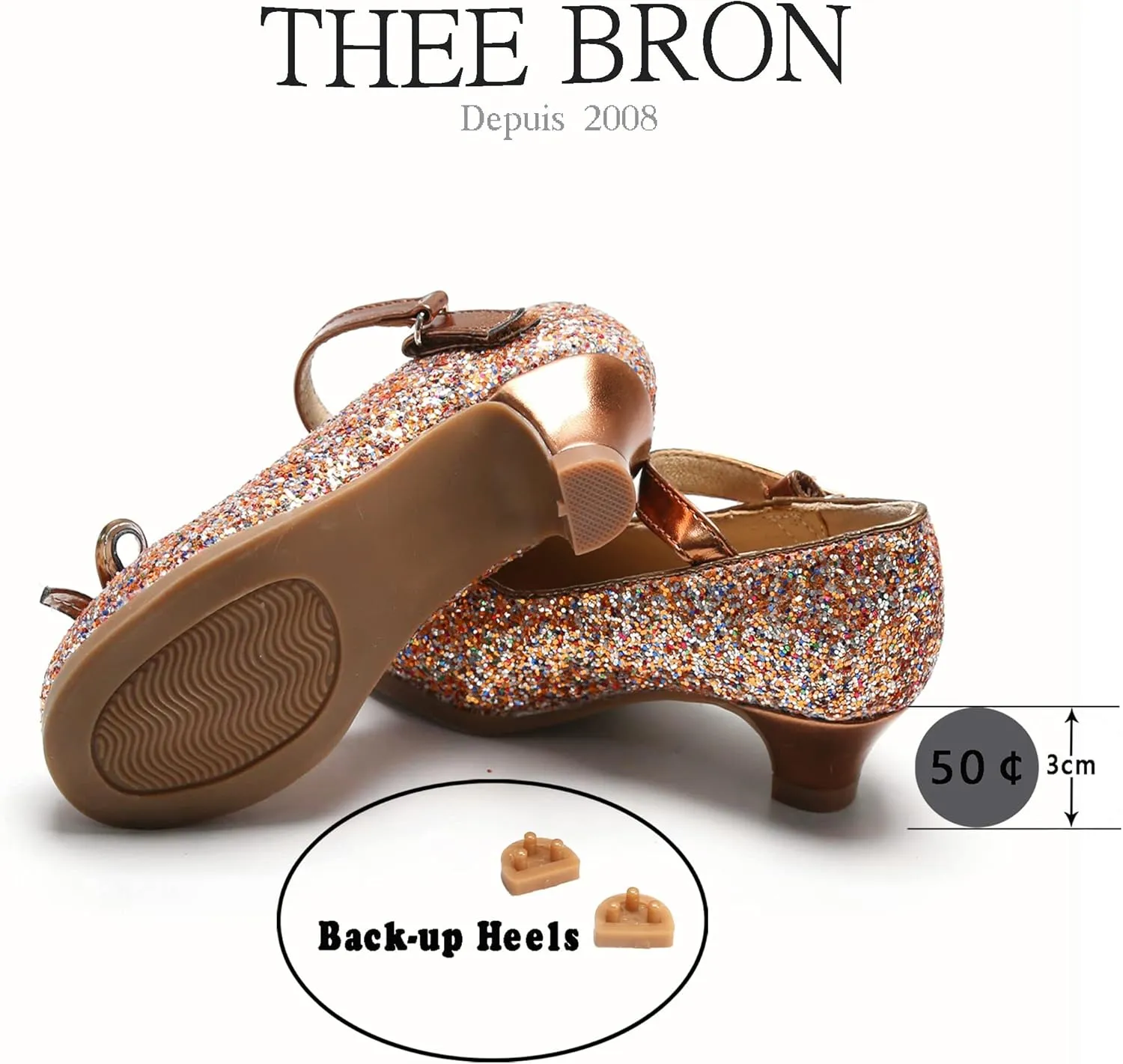 THEE BRON Girls Dress Shoes Mary Jane Heels Princess Wedding Party Pumps