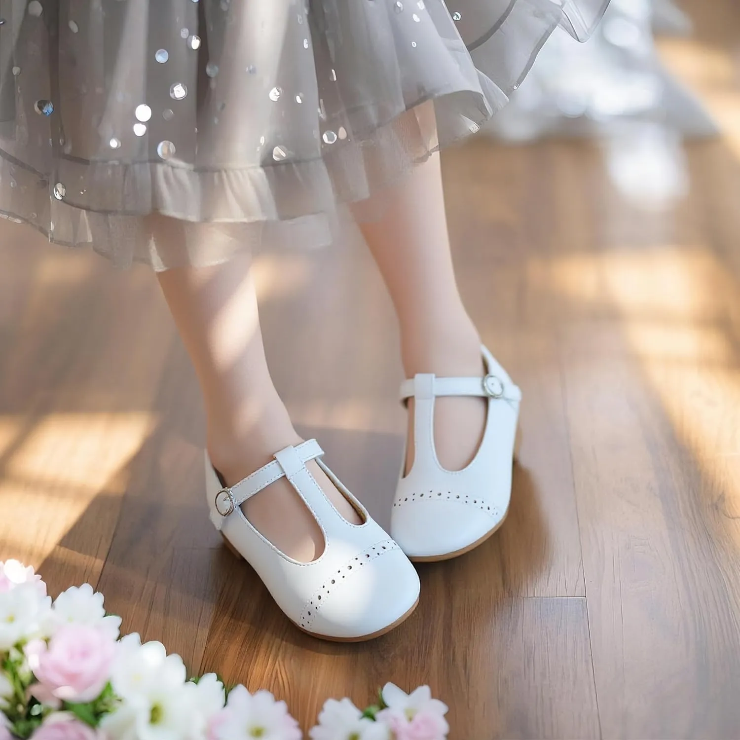 THEE BRON Girl's T-Strap Flats Toddler/Little Kid Ballet Mary Jane Party Dress Shoes