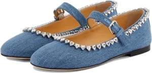 THESHY Women's Rhinestone Embellished Satin Ballet Flats Round Toe Ballerinas Flats Fashion Wedding Dressy Mary Jane for Women