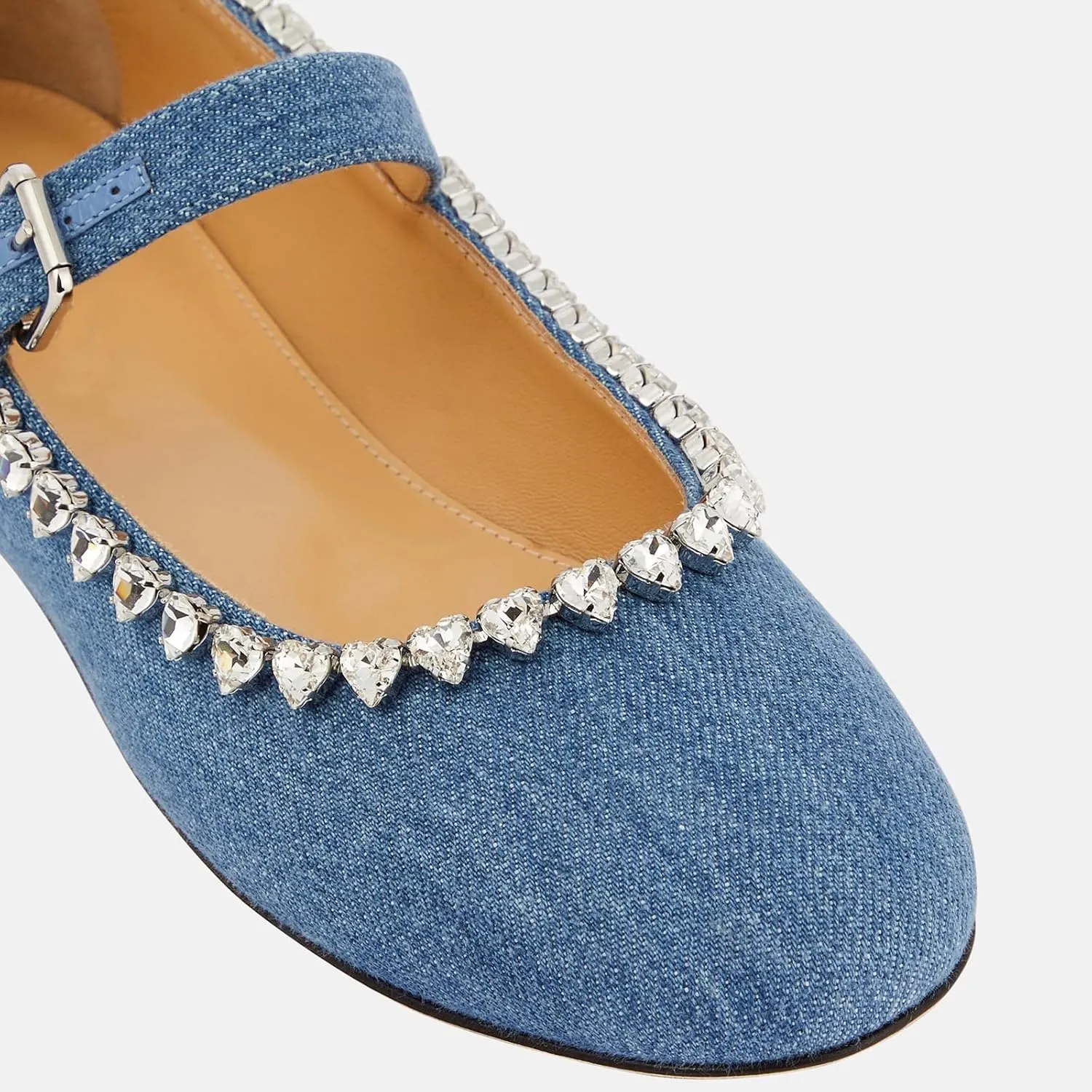 THESHY Women's Rhinestone Embellished Satin Ballet Flats Round Toe Ballerinas Flats Fashion Wedding Dressy Mary Jane for Women