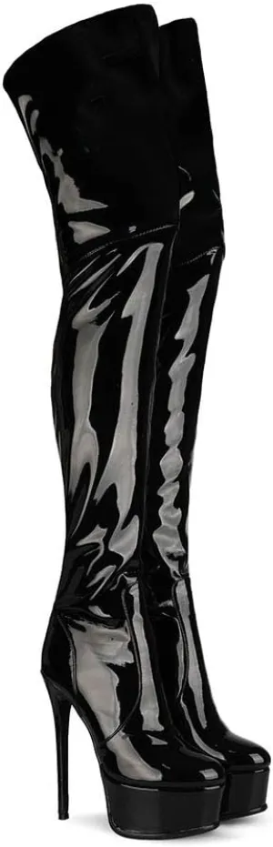 Thigh High Boots Women‘s Over The Knee Boots Fashion Sexy Platform Stiletto High Heels Patent Leather Rounded Toe Zipper Unisex Lug Sole Party Cosplay Boots