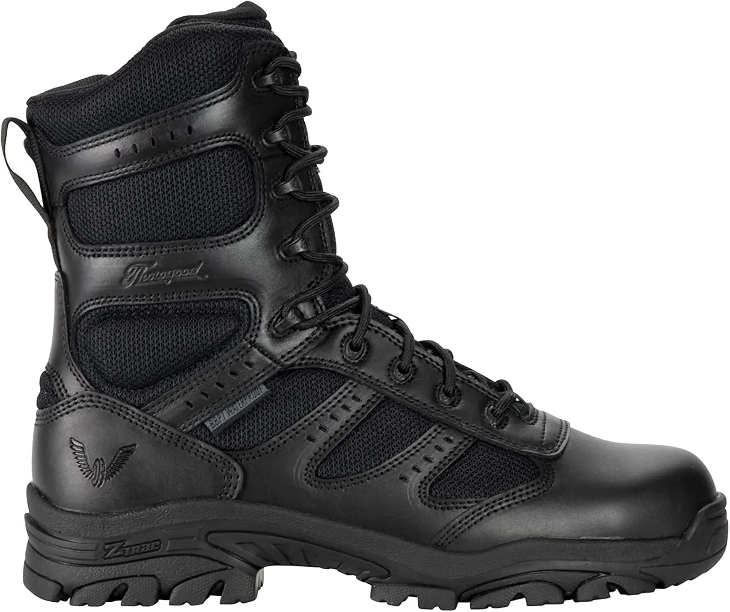 Thorogood Deuce 8” Waterproof Side-Zip Black Tactical Boots for Men and Women with Composite Safety Toe, Full-Grain Leather, and Slip-Resistant Outsole; BBP & Rated