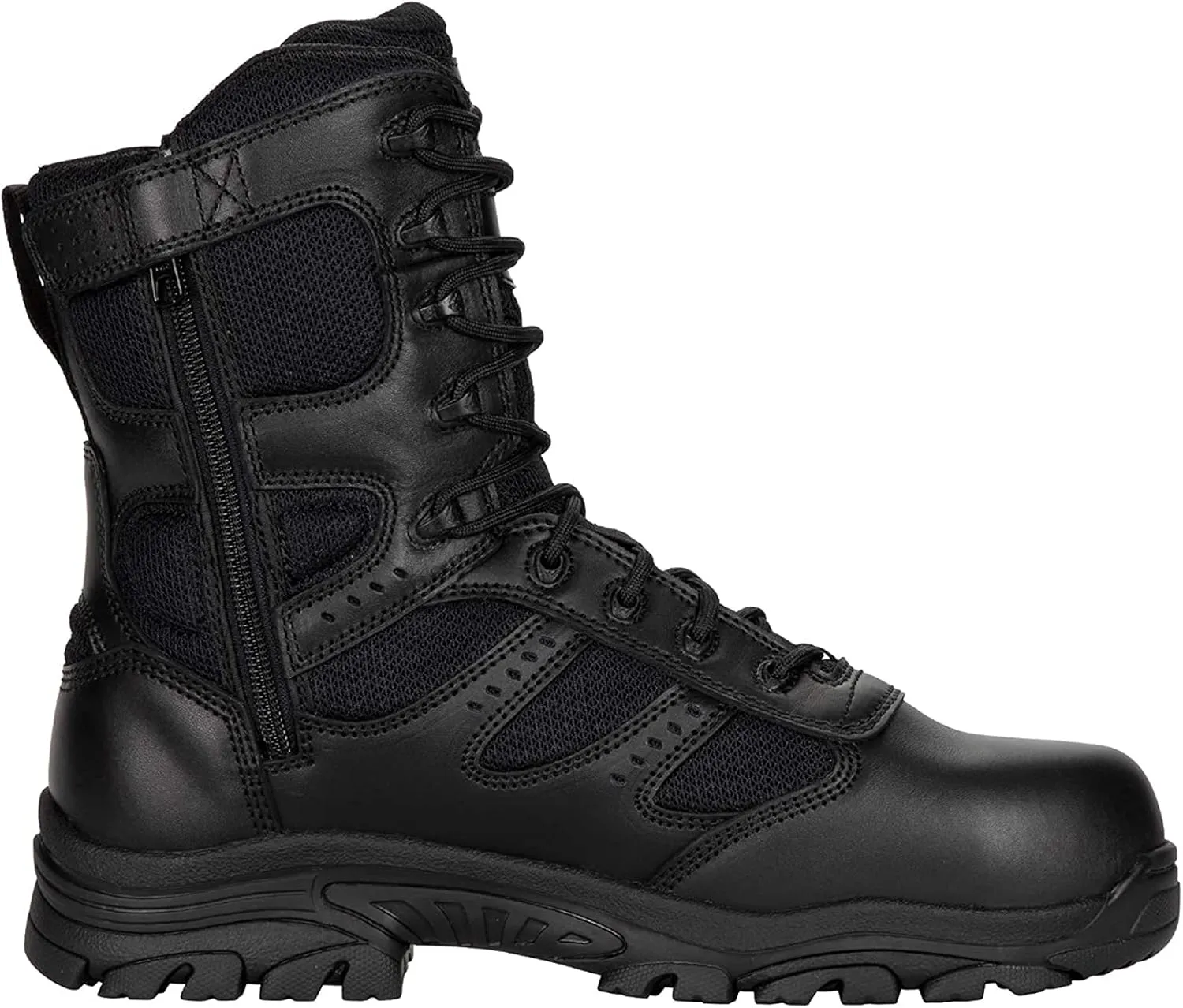 Thorogood Deuce 8” Waterproof Side-Zip Black Tactical Boots for Men and Women with Composite Safety Toe, Full-Grain Leather, and Slip-Resistant Outsole; BBP & Rated