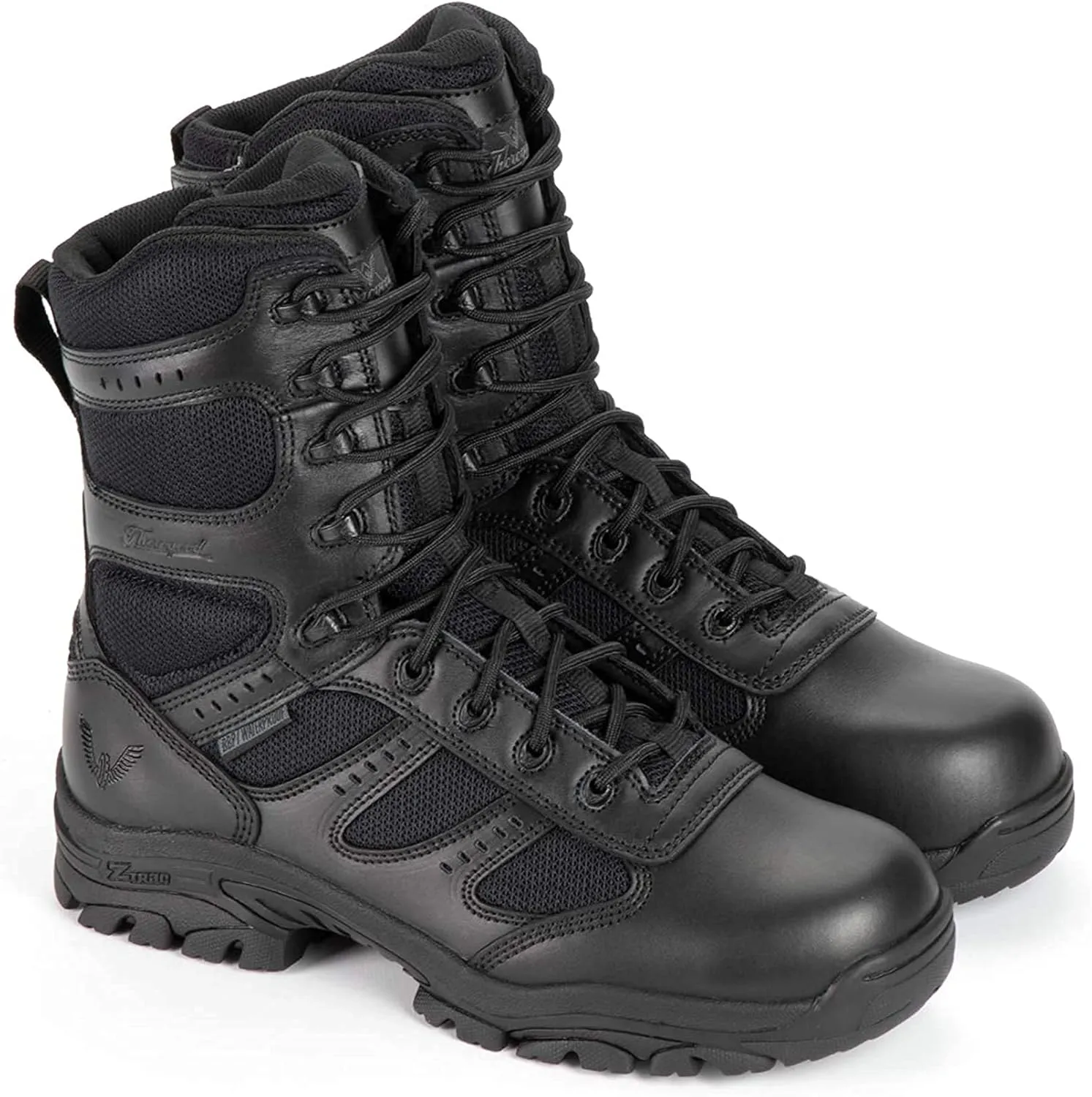 Thorogood Deuce 8” Waterproof Side-Zip Black Tactical Boots for Men and Women with Composite Safety Toe, Full-Grain Leather, and Slip-Resistant Outsole; BBP & Rated