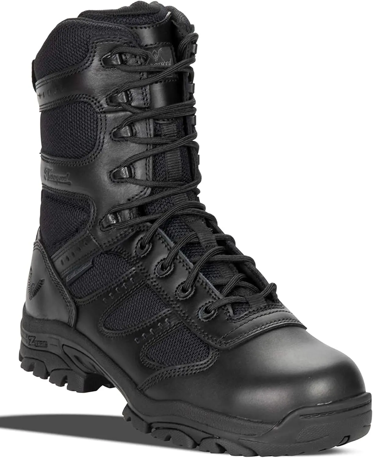 Thorogood Deuce 8” Waterproof Side-Zip Black Tactical Boots for Men and Women with Composite Safety Toe, Full-Grain Leather, and Slip-Resistant Outsole; BBP & Rated