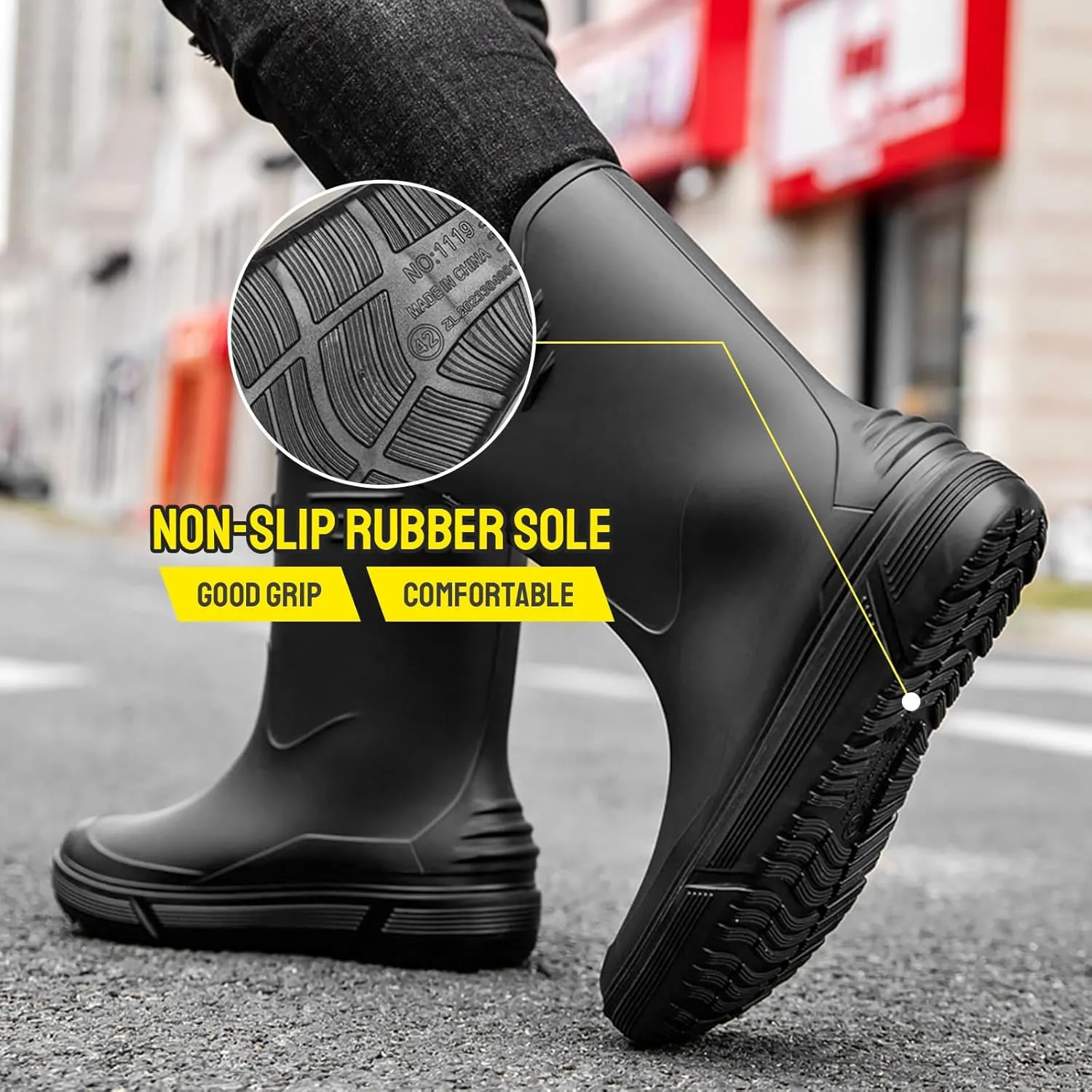 Tmore Rain Boots for Men Waterproof Rubber Boots Mid-Calf Anti-slip Garden Boots Comfort Lightweight Work Shoes Rainboot for Outdoor, Fishing, Hiking, Camping