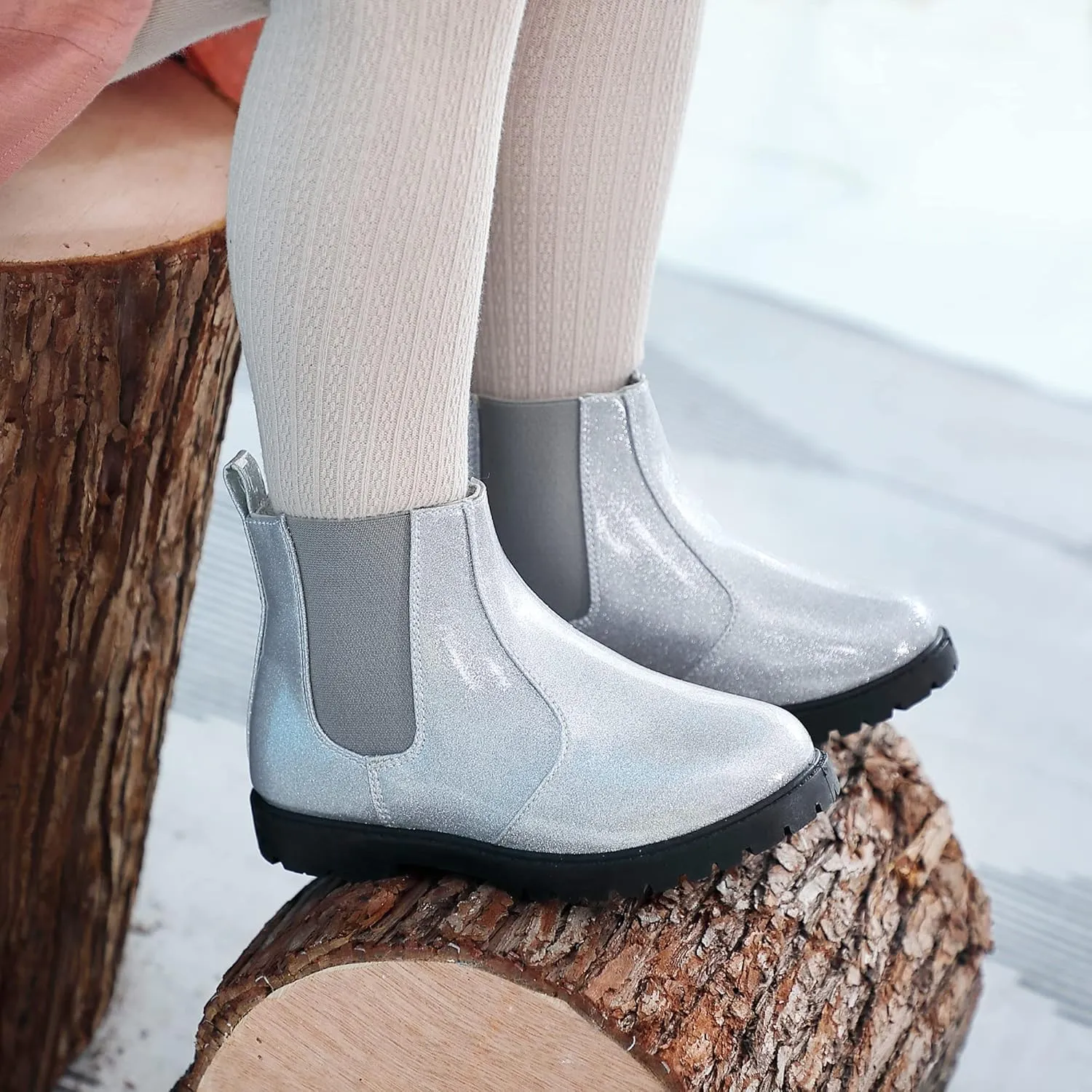 Tobfis Girl's Fashion Shiny Chelsea Boot Ankle Boots(Toddler/Little Kid/Big Kid)