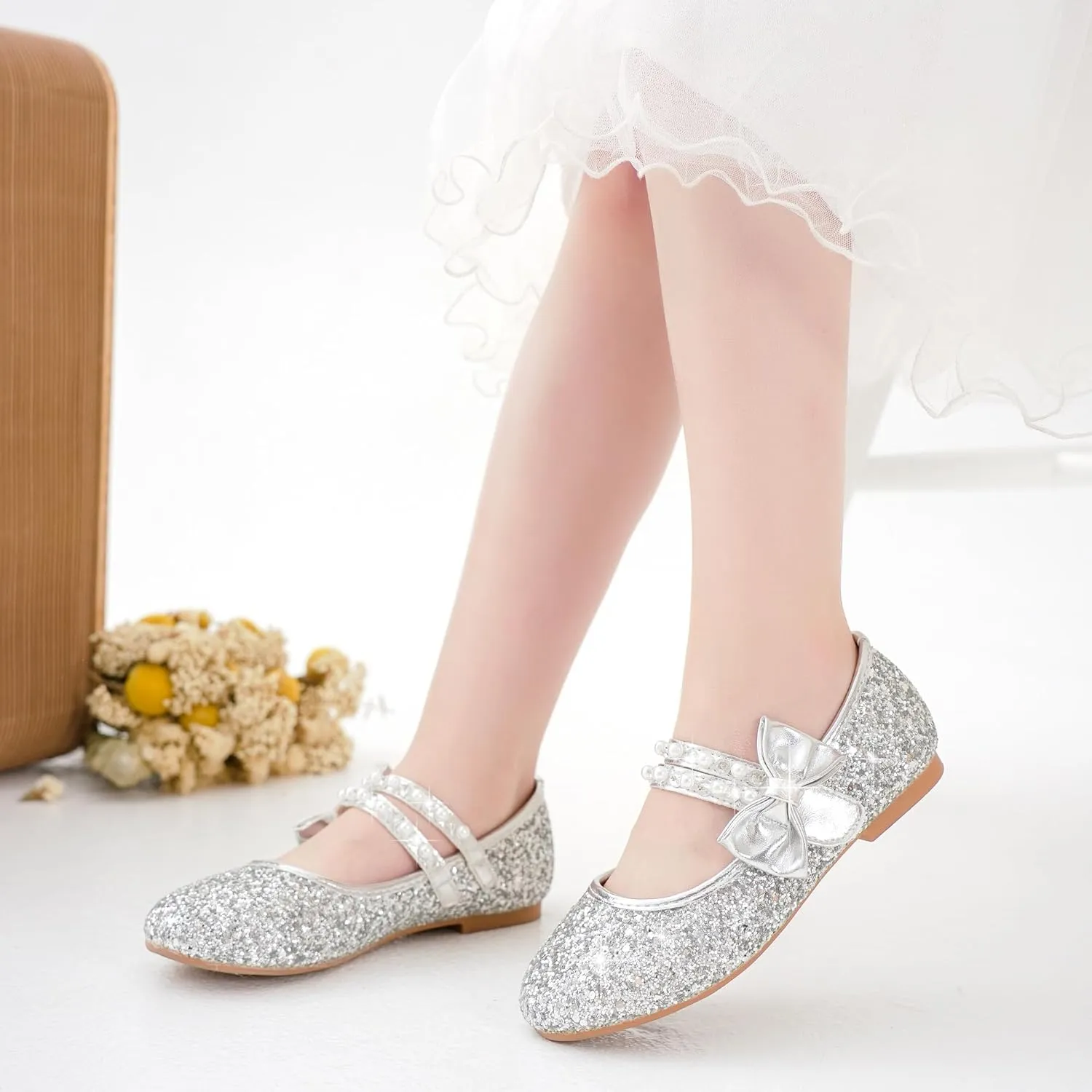 Toddler Girls Dress Shoes Girls Flower Shoes Princess Wedding Party Girls Flats for Little/Big Kids