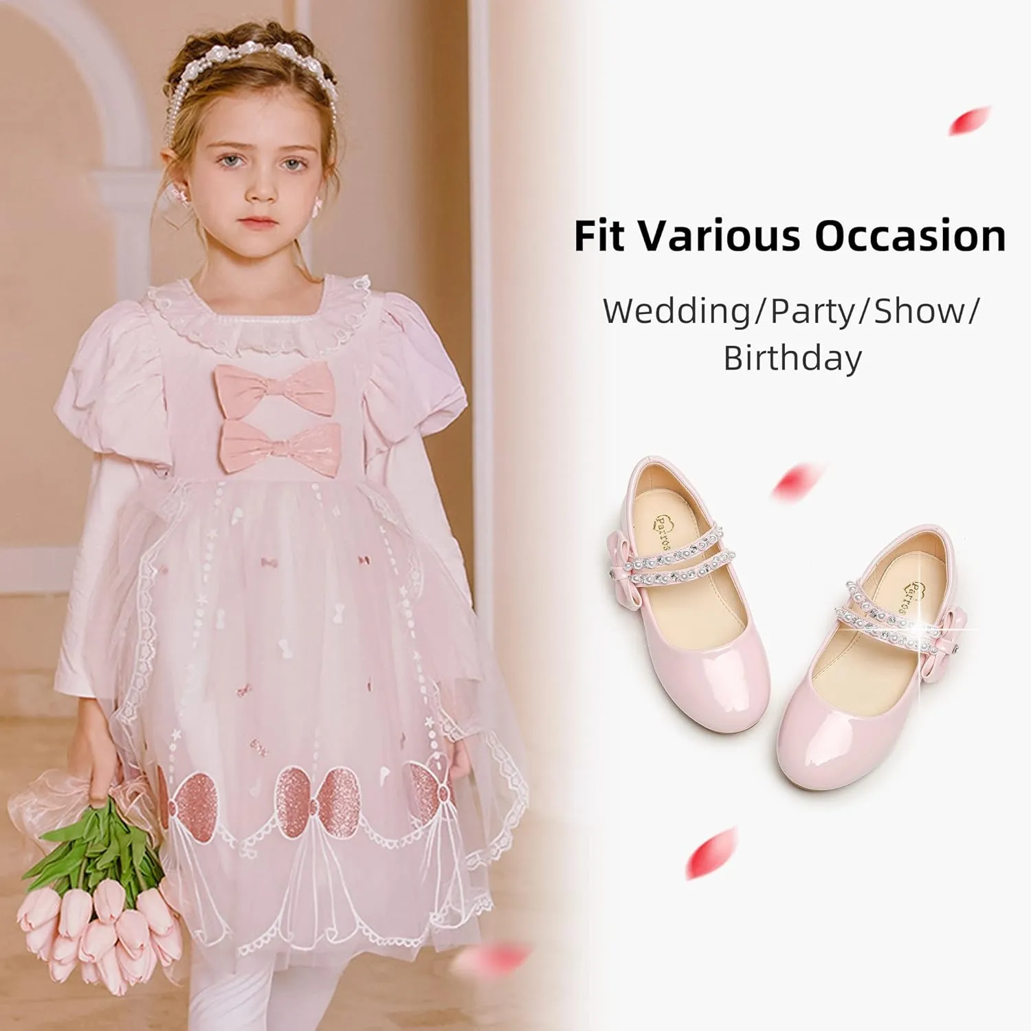 Toddler Girls Dress Shoes Girls Flower Shoes Princess Wedding Party Girls Flats for Little/Big Kids