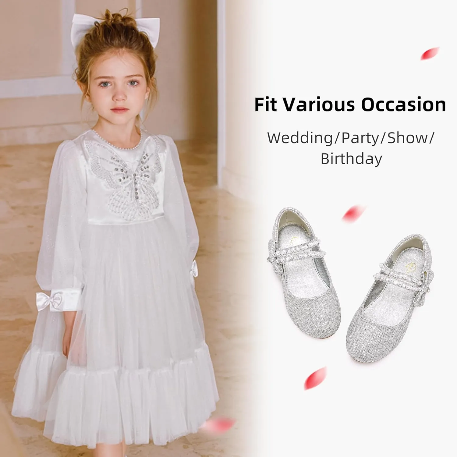 Toddler Girls Dress Shoes Girls Flower Shoes Princess Wedding Party Girls Flats for Little/Big Kids