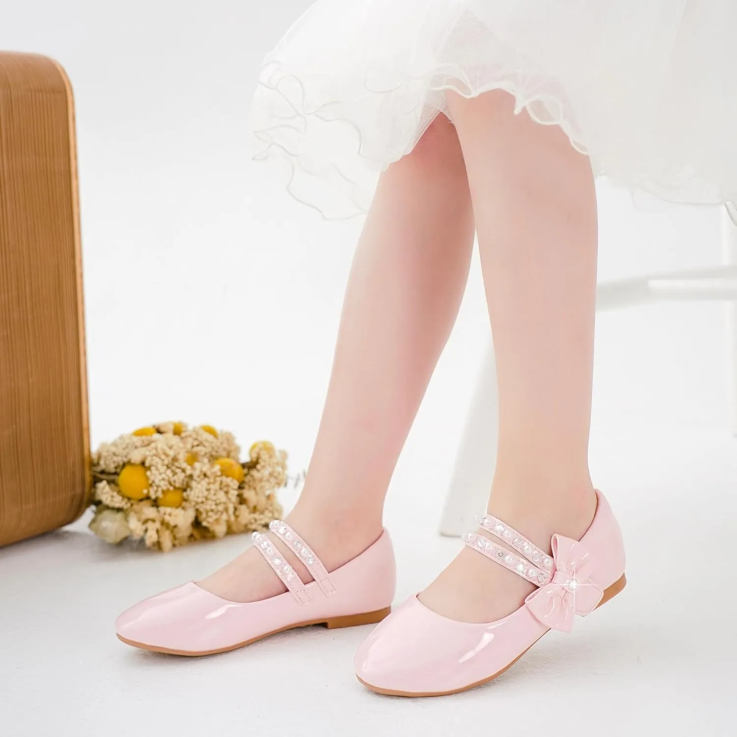 Toddler Girls Dress Shoes Girls Flower Shoes Princess Wedding Party Girls Flats for Little/Big Kids