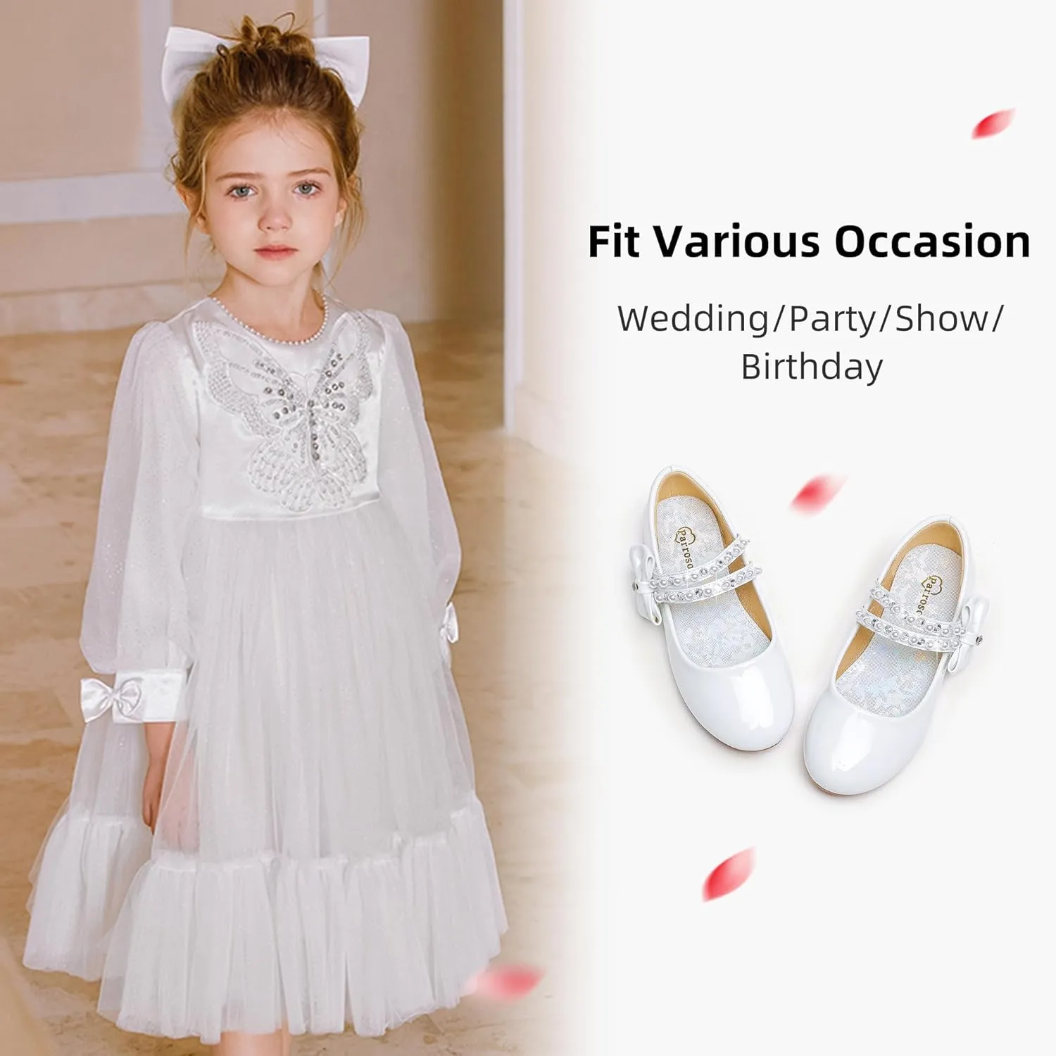Toddler Girls Dress Shoes Girls Flower Shoes Princess Wedding Party Girls Flats for Little/Big Kids