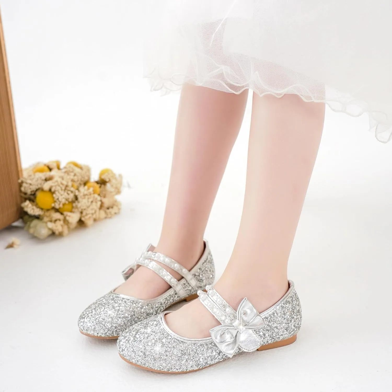 Toddler Girls Dress Shoes Girls Flower Shoes Princess Wedding Party Girls Flats for Little/Big Kids
