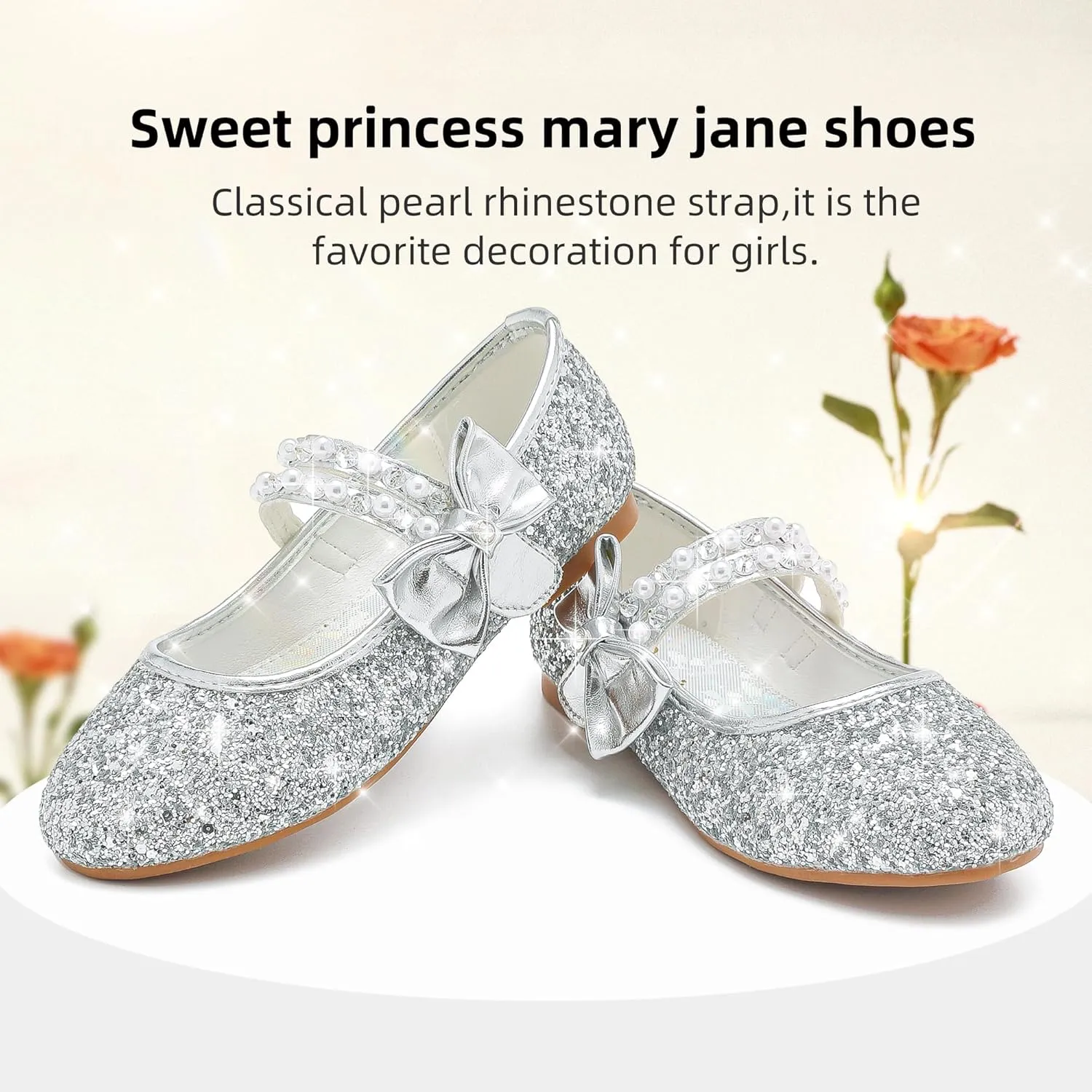 Toddler Girls Dress Shoes Girls Flower Shoes Princess Wedding Party Girls Flats for Little/Big Kids