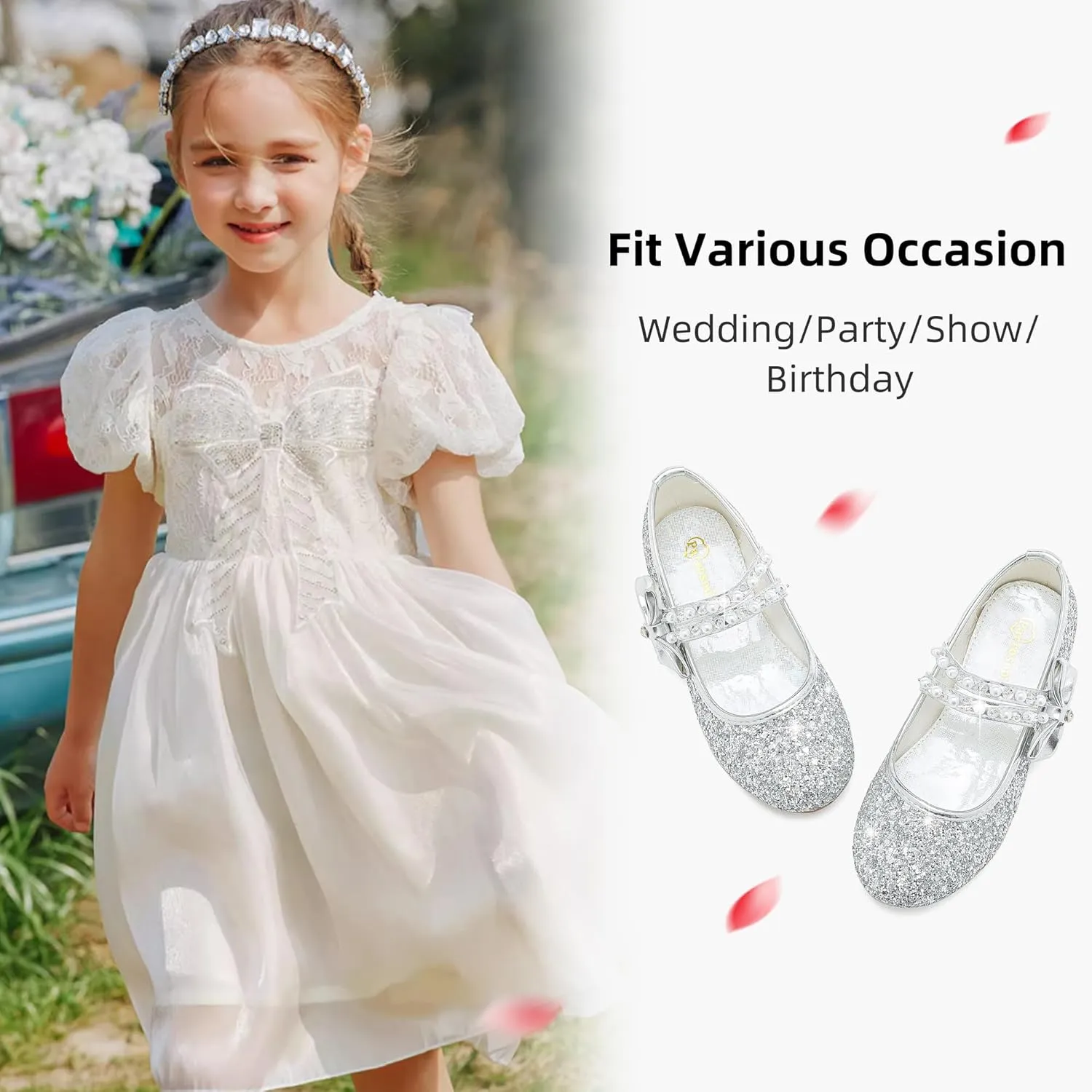 Toddler Girls Dress Shoes Girls Flower Shoes Princess Wedding Party Girls Flats for Little/Big Kids