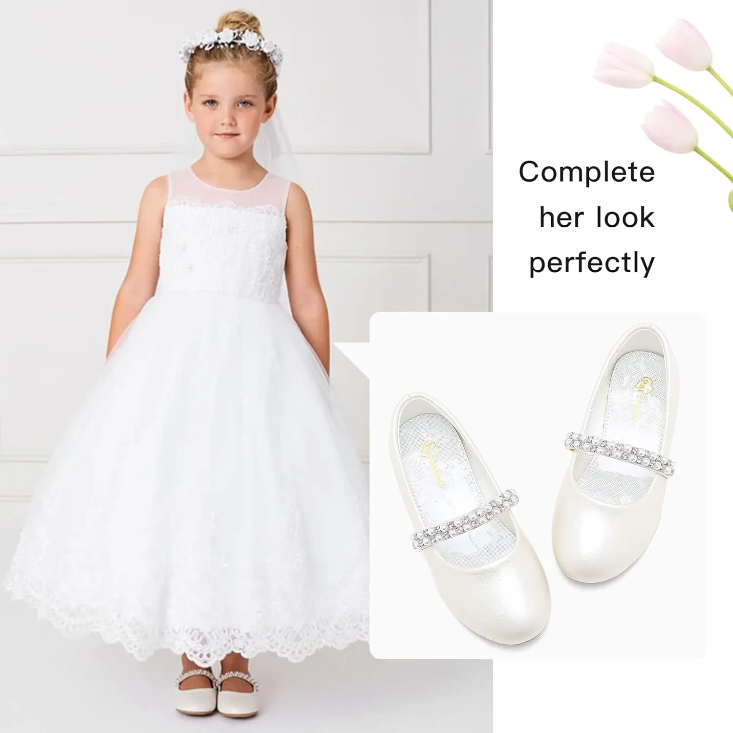 Toddler Girls Dress Shoes Girls Flower Shoes Princess Wedding Party Girls Flats for Little/Big Kids