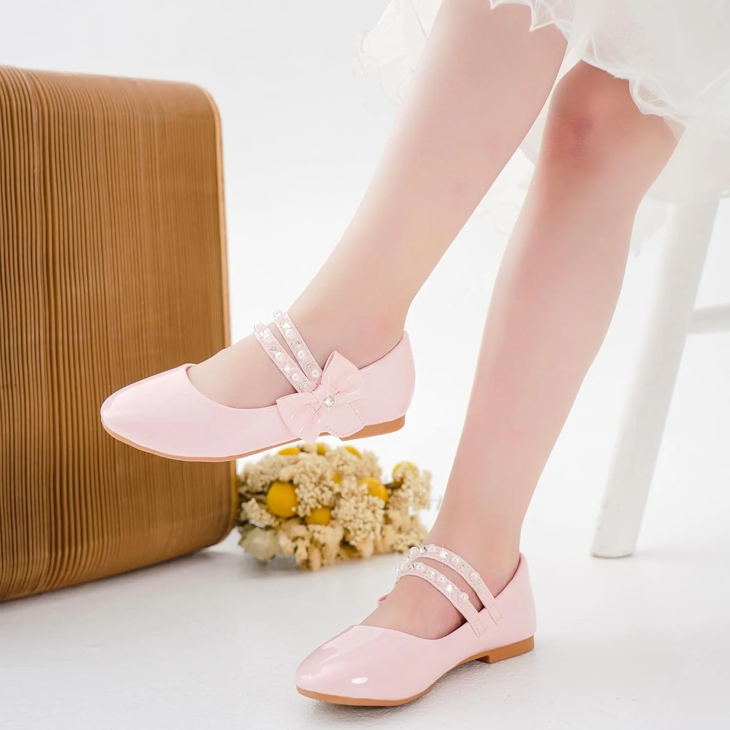 Toddler Girls Dress Shoes Girls Flower Shoes Princess Wedding Party Girls Flats for Little/Big Kids