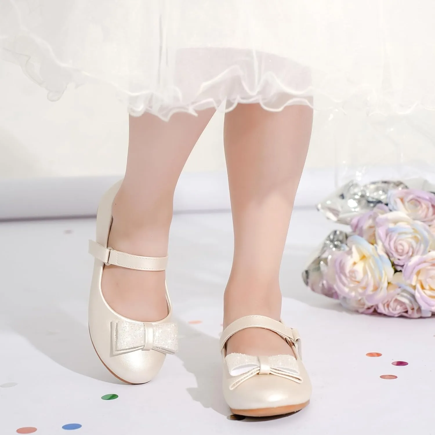 Toddler Girls Dress Shoes Girls Flower Shoes Princess Wedding Party Girls Flats for Little/Big Kids