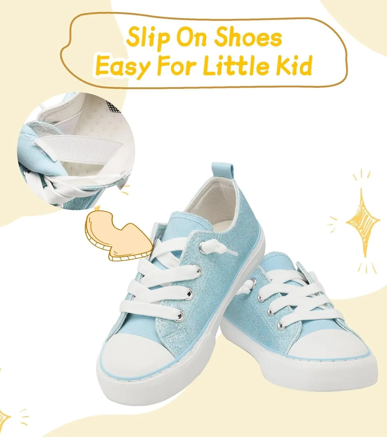 Toddler Kids Canvas Sneakers Sparkle Glitter Sequins Shoes Slip On Soft and Durable