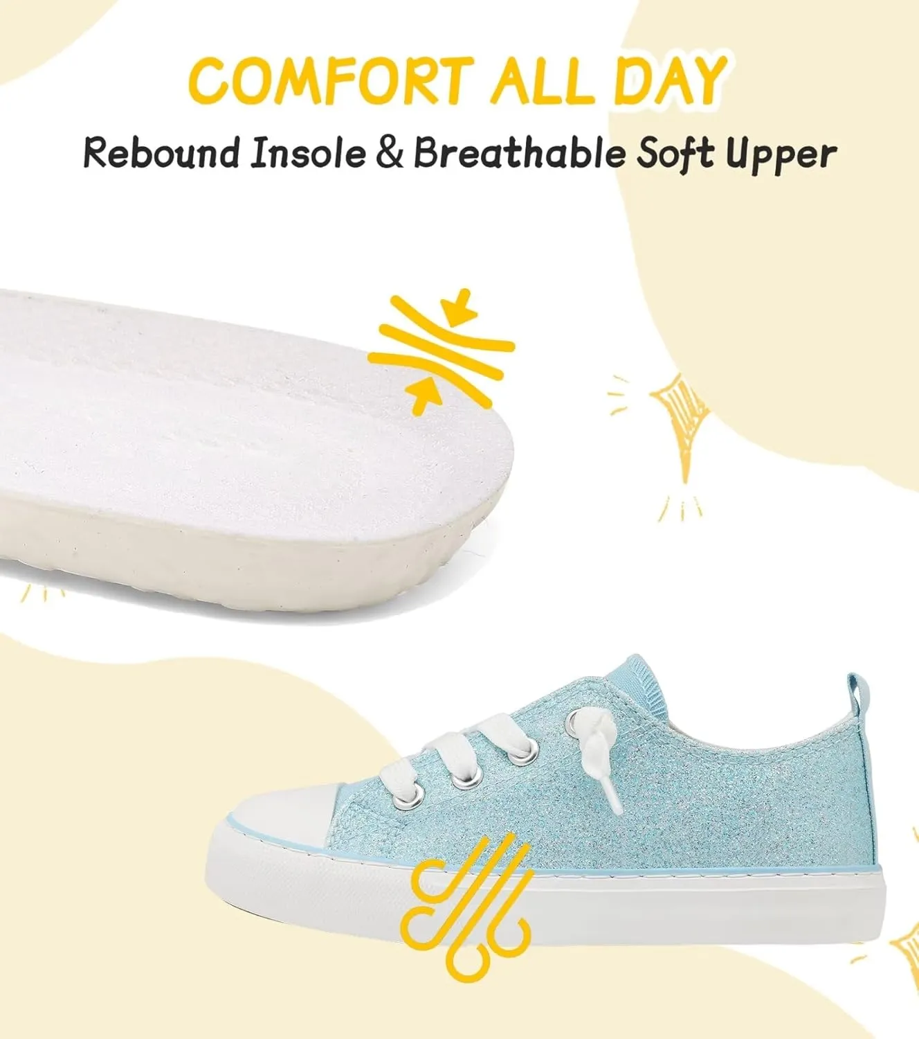 Toddler Kids Canvas Sneakers Sparkle Glitter Sequins Shoes Slip On Soft and Durable