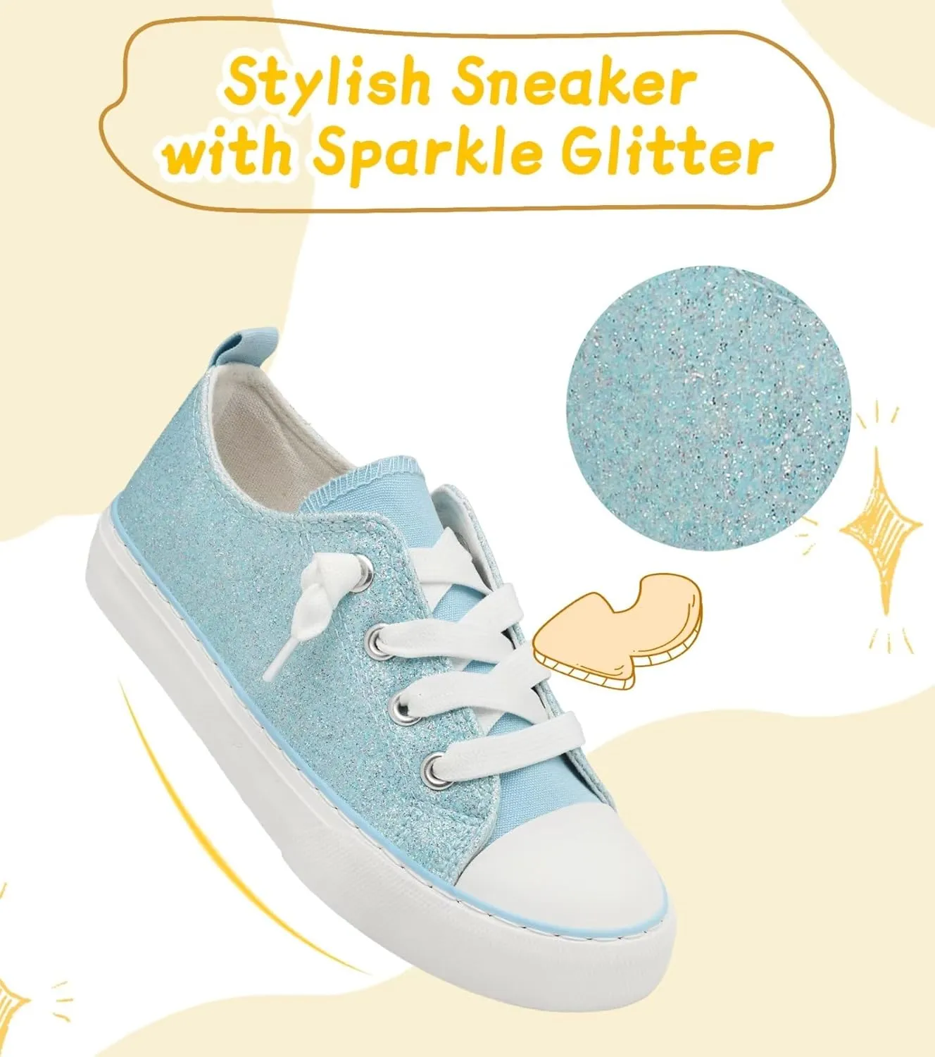Toddler Kids Canvas Sneakers Sparkle Glitter Sequins Shoes Slip On Soft and Durable