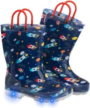 Toddler Kids Rain Boots Boys Girls Light Up Waterproof Boot with Handles