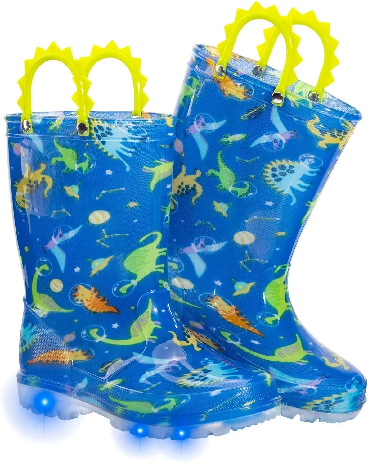 Toddler Kids Rain Boots Boys Girls Light Up Waterproof Boot with Handles