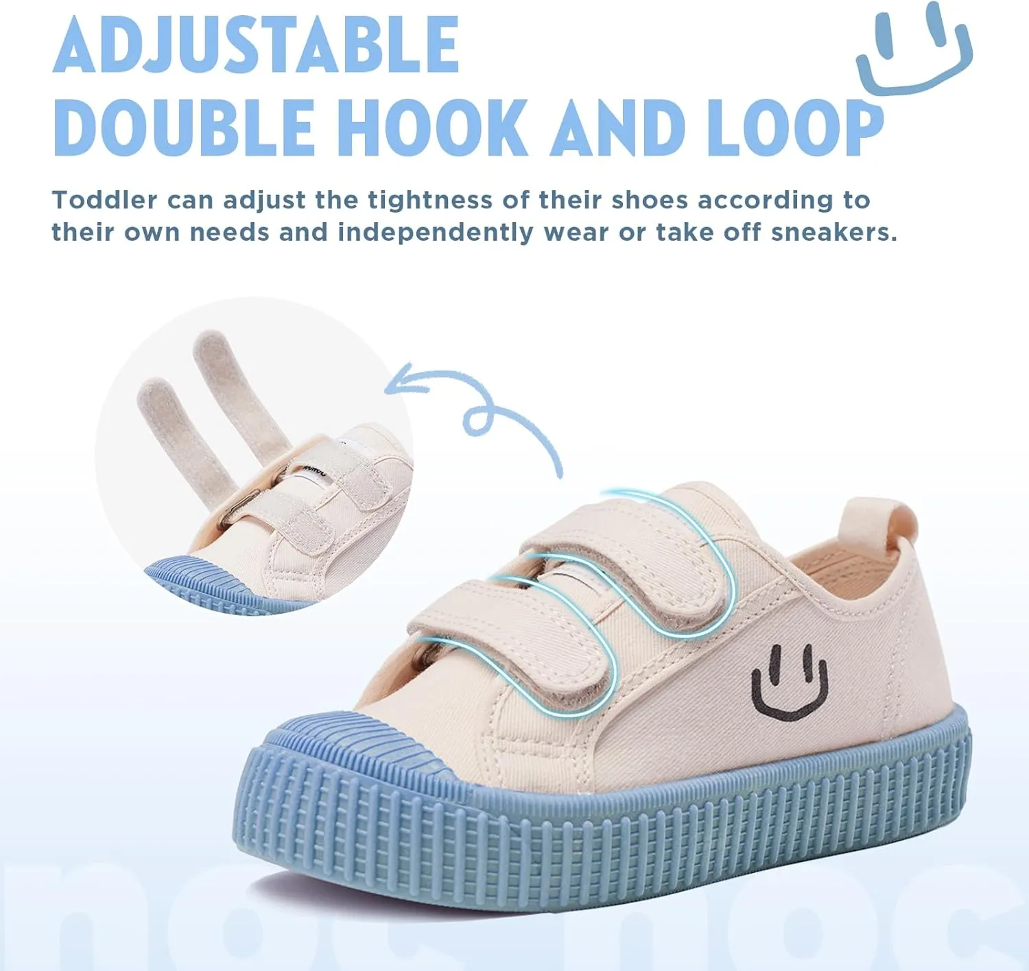 Toddler Shoes for Boys & Girls, Canvas Dual Hook and Loops Sneakers with Candy-Colored Sole