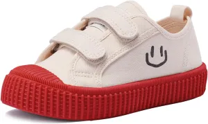 Toddler Shoes for Boys & Girls, Canvas Dual Hook and Loops Sneakers with Candy-Colored Sole
