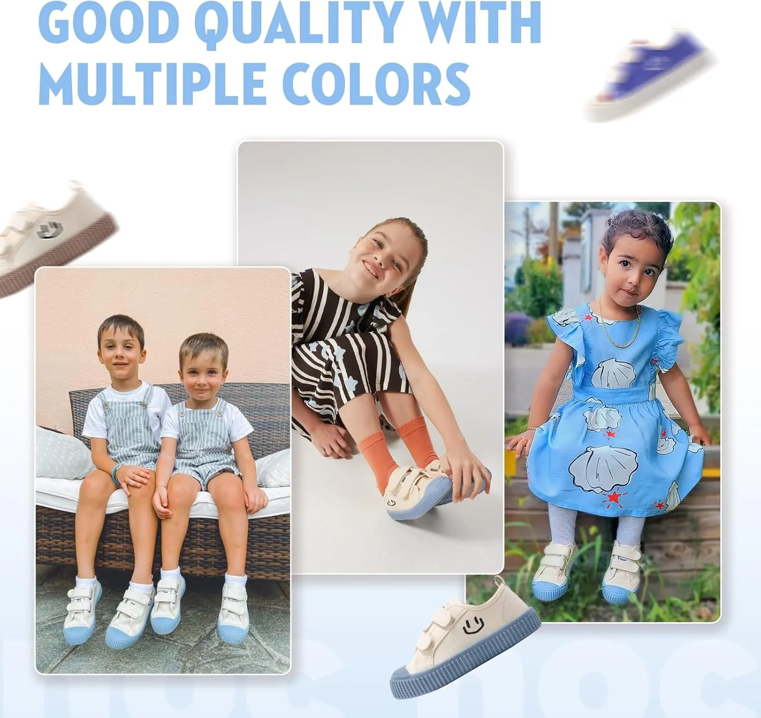 Toddler Shoes for Boys & Girls, Canvas Dual Hook and Loops Sneakers with Candy-Colored Sole