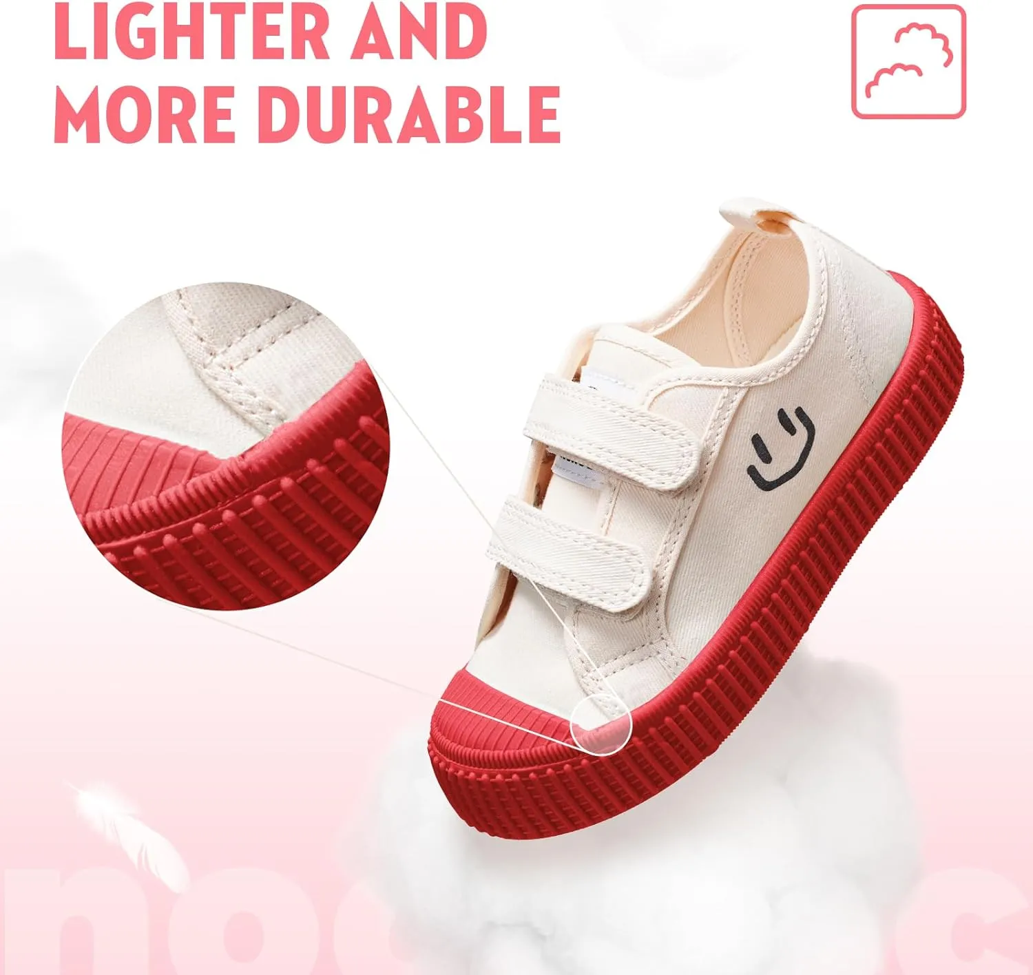 Toddler Shoes for Boys & Girls, Canvas Dual Hook and Loops Sneakers with Candy-Colored Sole