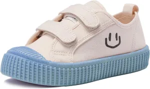 Toddler Shoes for Boys & Girls, Canvas Dual Hook and Loops Sneakers with Candy-Colored Sole