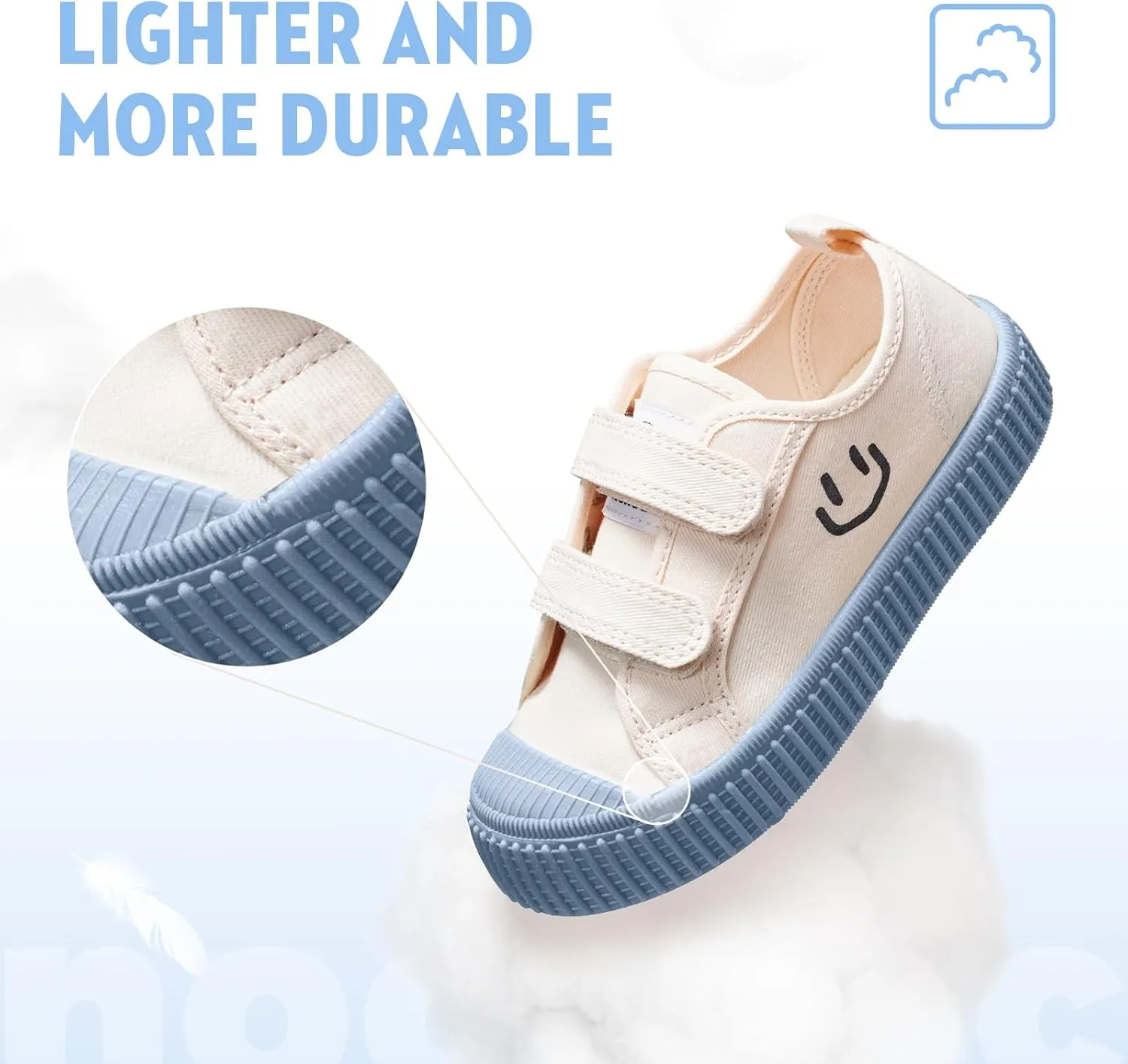 Toddler Shoes for Boys & Girls, Canvas Dual Hook and Loops Sneakers with Candy-Colored Sole