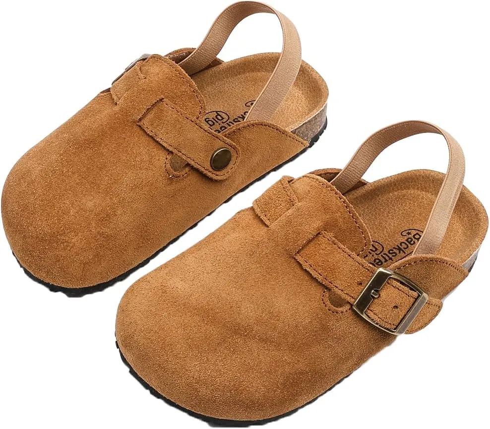 Toddler Suede Clogs with Strap Kids Suede Clogs Slippers Adjustable Straps for Boys Girls Indoor & Outdoor Slip-on Kids Shoes