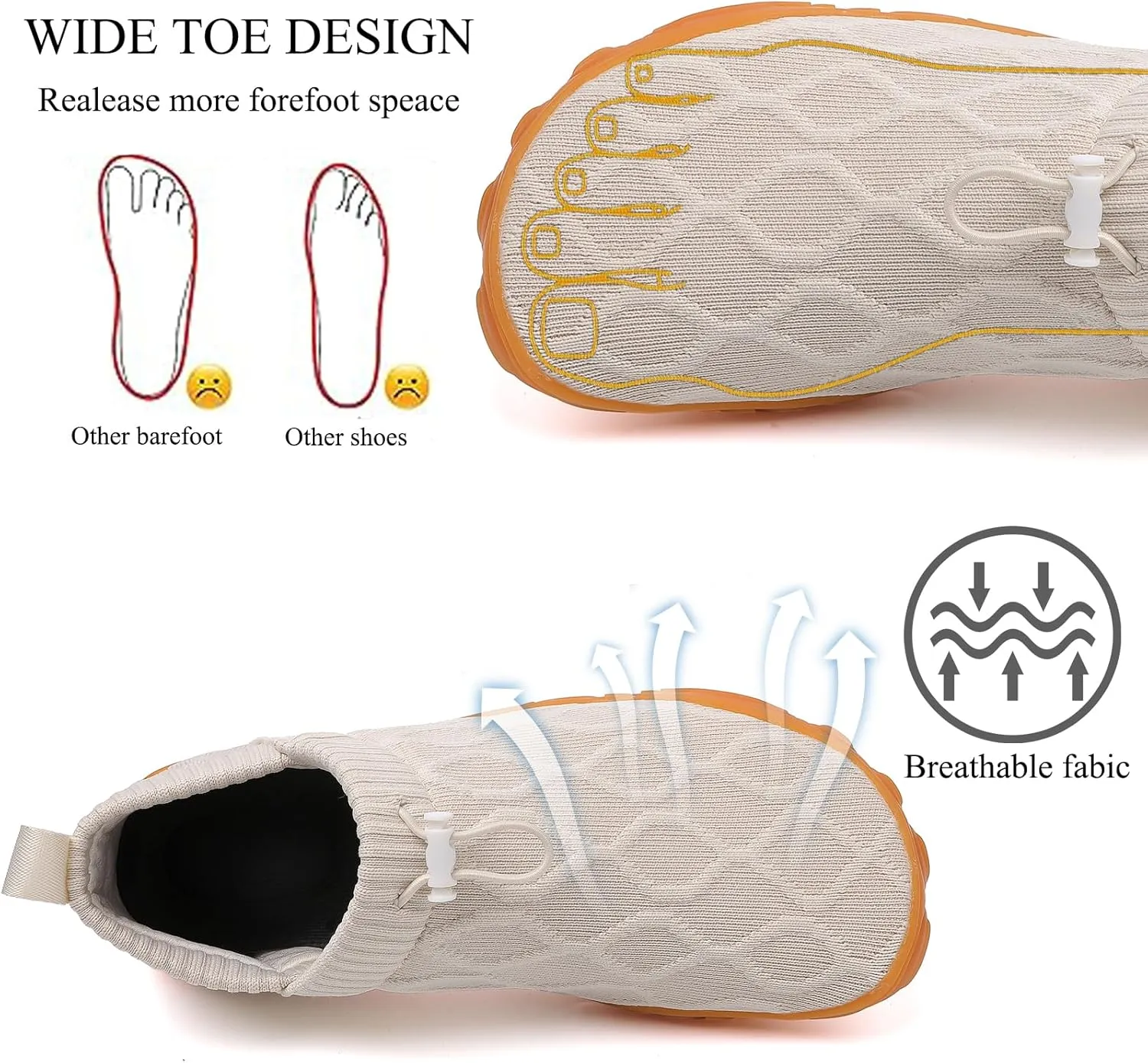 Tongzone Men's Wide Toe Box Barefoot Shoes Slip-On Running Sneakers Trail-Runners Zero Drop Sole Walking Shoes
