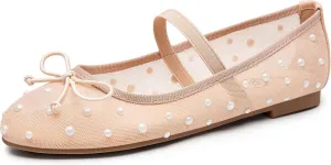 Trary Ballet Flats for Women Closed Round Toe Mary Jane Shoes Women Cute Bowknot Non-Slip Dressy Shoes Elastic Strap Comfortable Women's Flats for All-Year Daily Work Causal