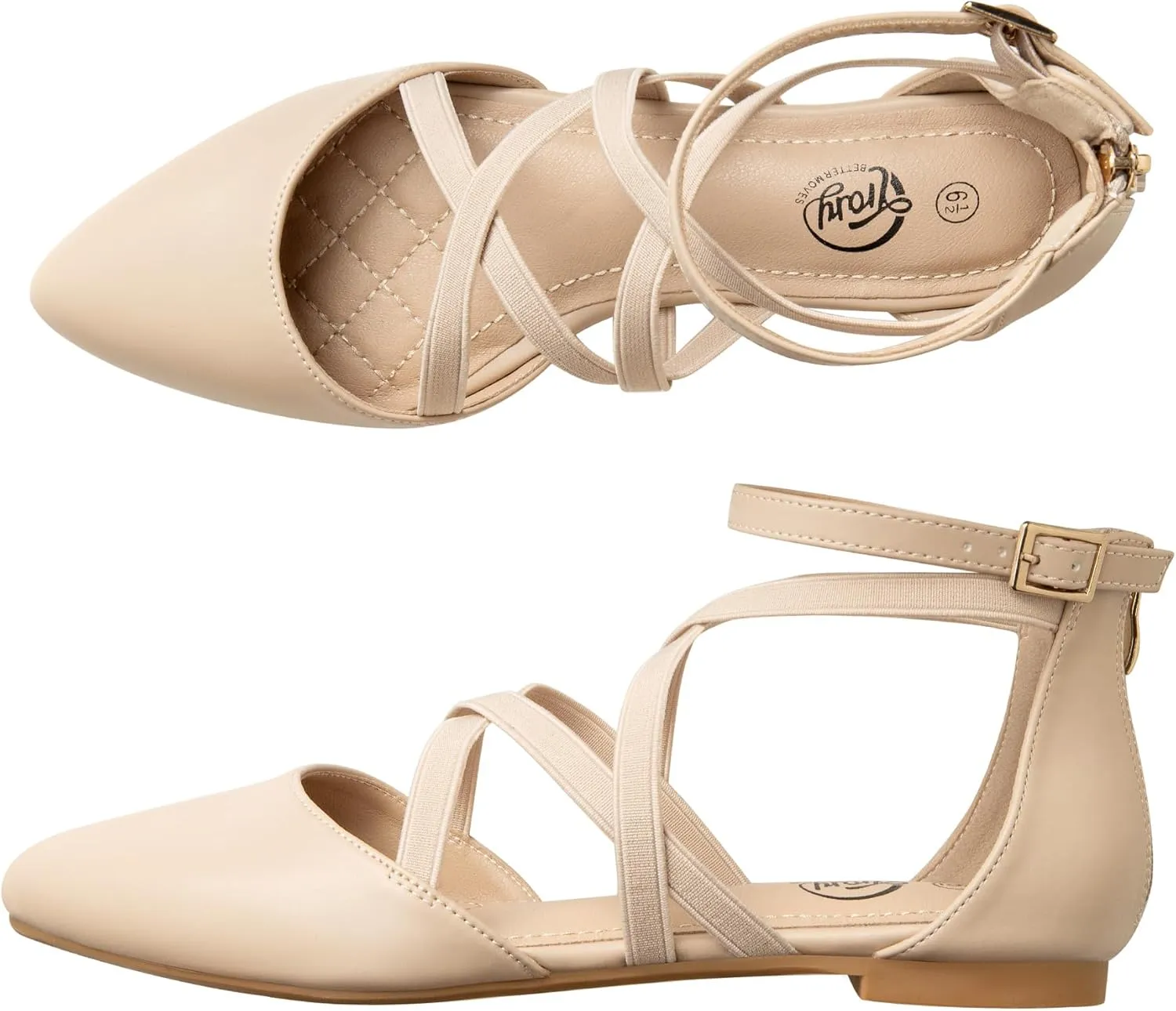 Trary Black Flats for Women, Mary Jane Shoes, Ballet Flats with Ankle Strap, Dressy Comfortable Pointed Toe Shoes