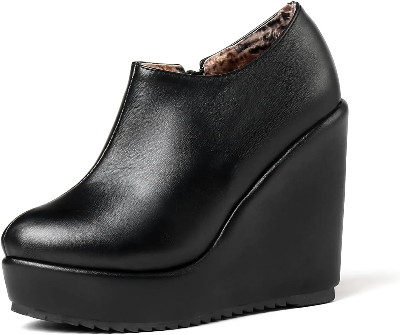 UniqueStride Women High Heel Wedge Short Ankle Boots Fashion Platform Zip up Faux Suede Ankle Booties