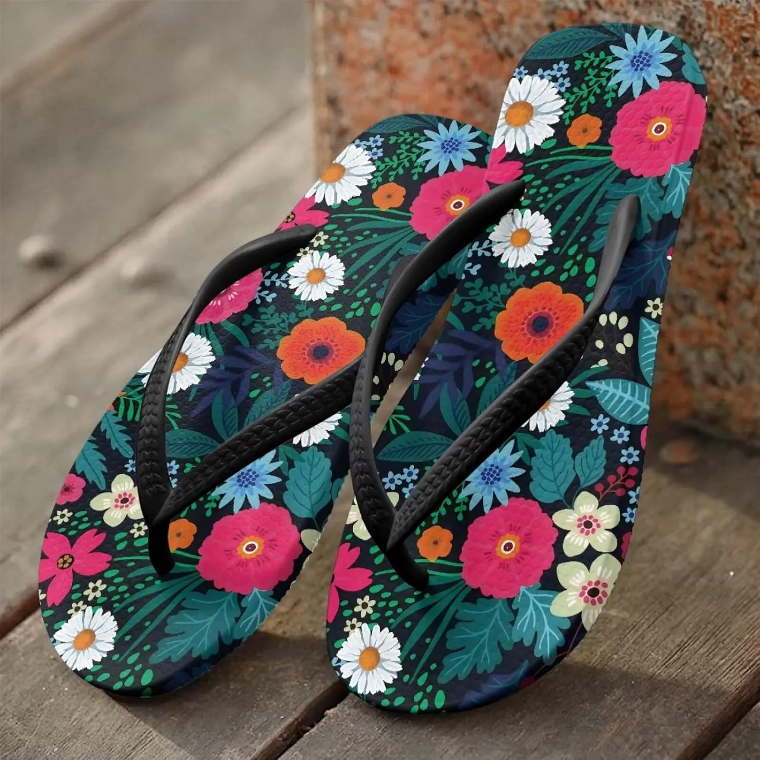 Various Creative Pattern Print Flip Flops for Women - Quick-Dry Pool Slides, Arch Support Sandals Beach Vacation